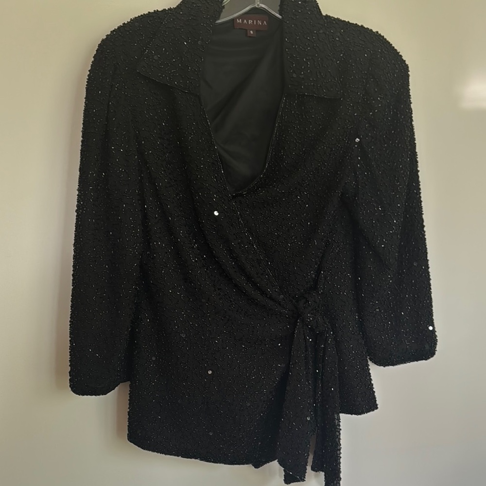 MARINA Black Wrap Blazer with Textured Fabric